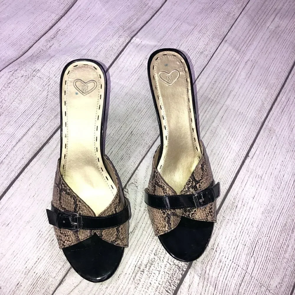 Madeline open toe Heeled pumps black tan size 8.5